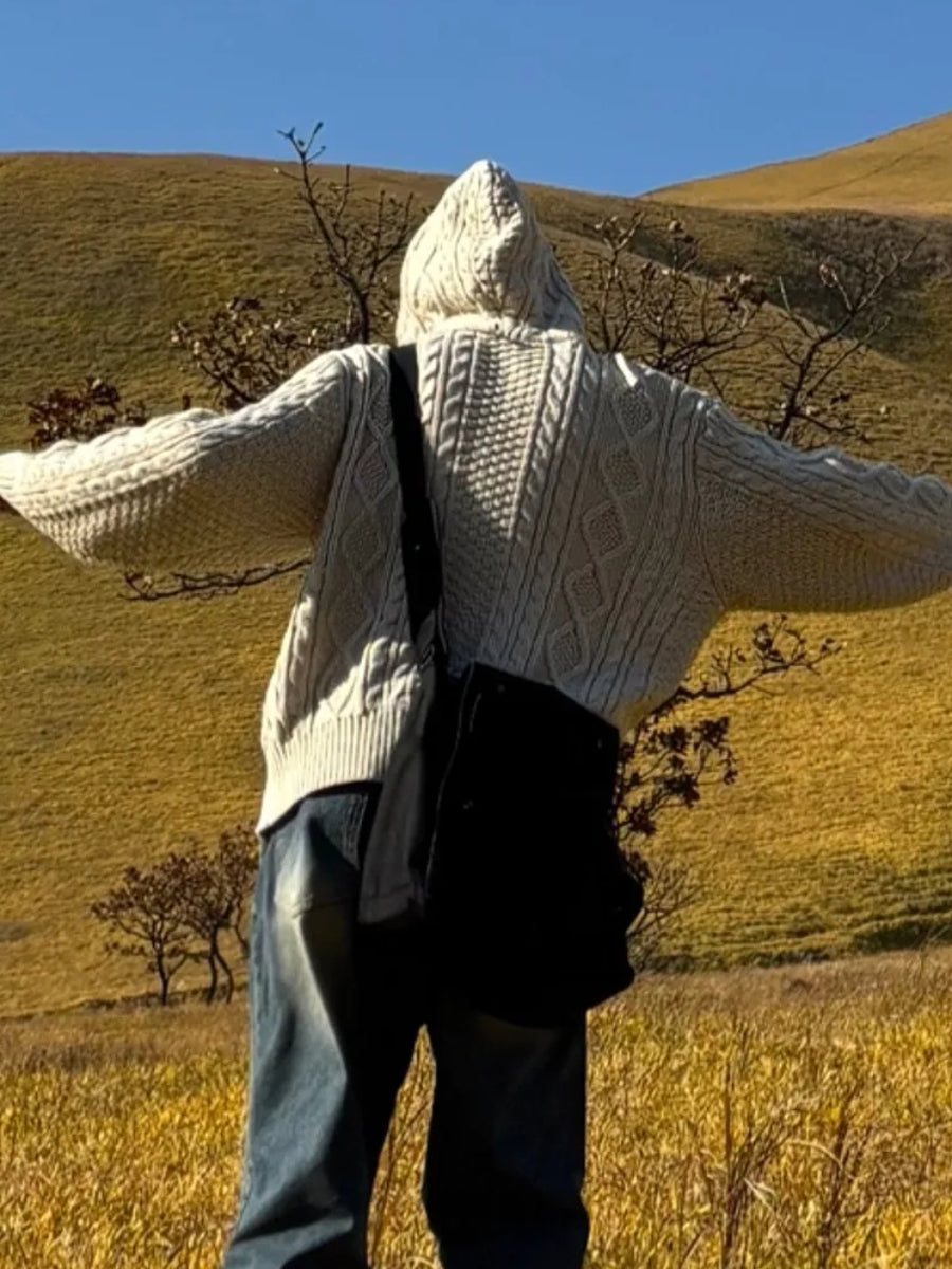 拉鍊針織連帽外套